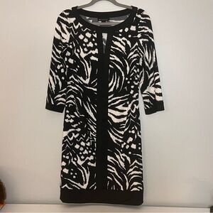 INC International Concepts Black & White Animal Print Dress 3/4 Length Sleeve M